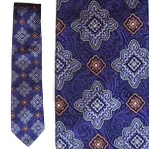 ITALY Jos A Bank "Signature Gold" Tapestry Silk Tie 60" Cobalt Paisley Medallion